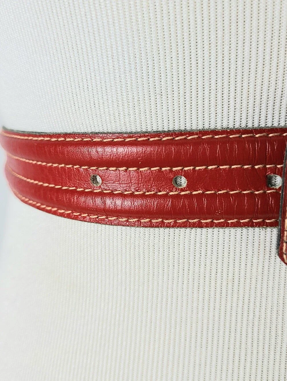 Yves Saint Laurent Red Stitch Detail Genuine Leather Vintage Belt